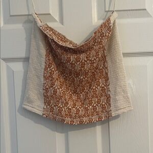 Women's Orange and Cream Patterned Top